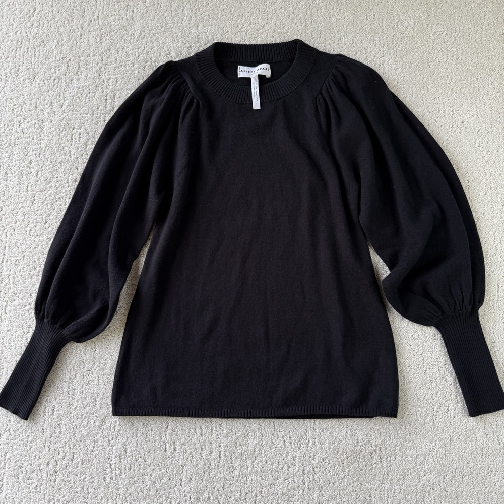 Apiece Apart Dewi Puff Sleeve Sweater Black Small Cotton Cashmere Quiet Luxury